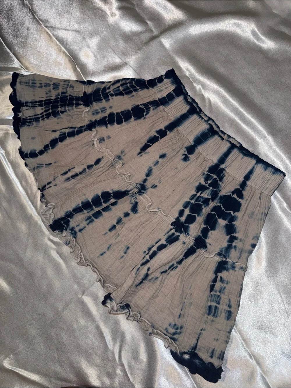 Tie-Dye Blue and Beige Ruffle Mini Skirt